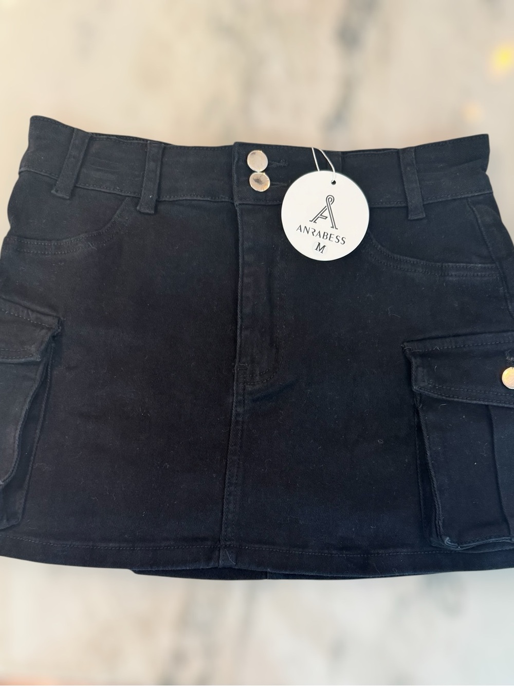 NWT ANRABESS Stretchy Bodycon Black Denim Cargo Skirt, Size M - Picture 3 of 8